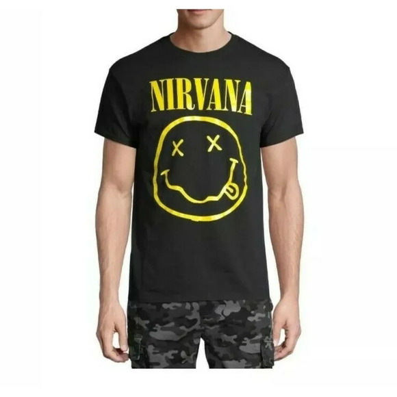 Men's Black Nirvana Smile Graphic Tee T-Shirt Size S 34/36 New - Picture 1 of 4